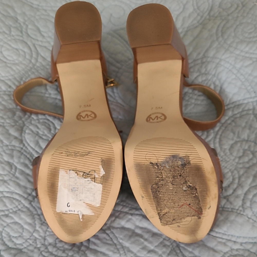 Michael Kors "Rory" Brown Heeled Sandals with Gold Accents - Picture 2 of 3